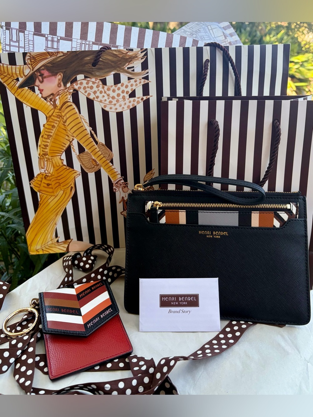 FULL INCLUSION NWT HENRI BENDEL SAFFIANO LEATHER WRISTLET & CARDHOLDER/KEYCHAIN